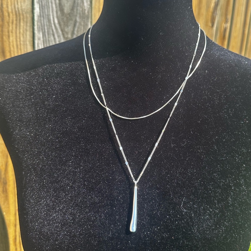 Jenny Bird "Leana" Pendant Double Chain Silver Tone Necklace MSRP $115